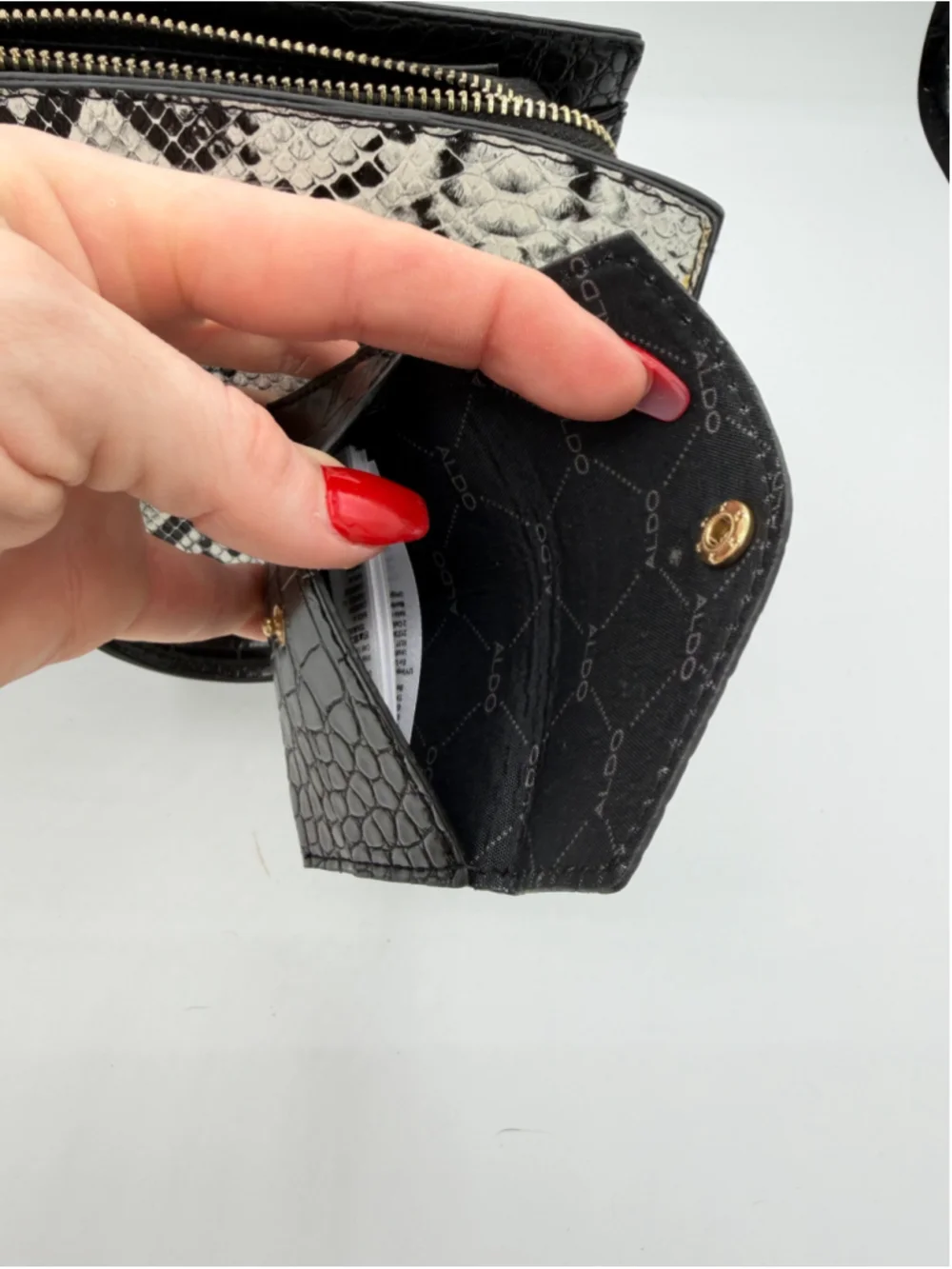 Women's ALDO Satchel Bag One Size White Black Snakeskin Print